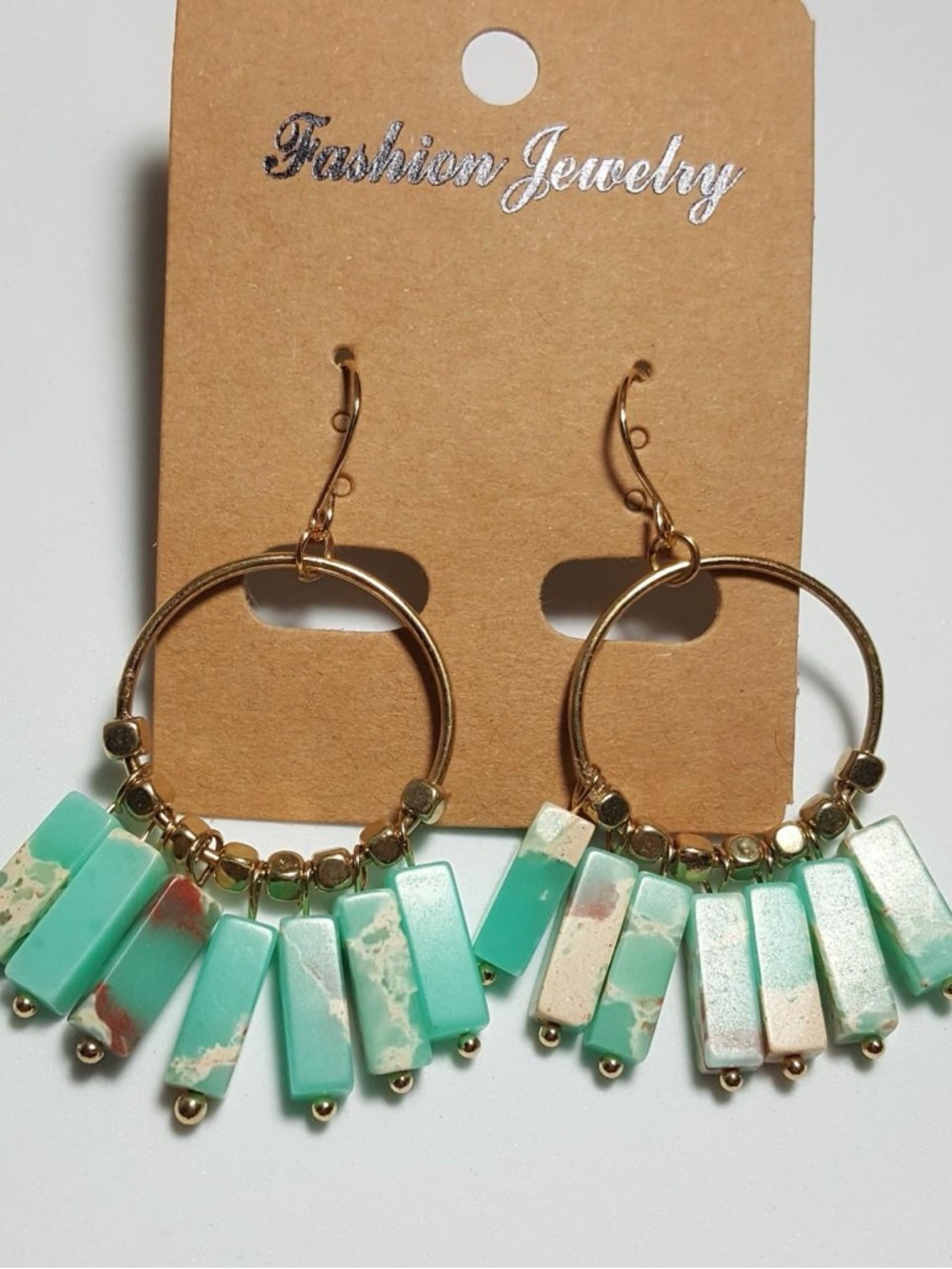 green color Trendy Women Natural Gemstone Tassel Earrings